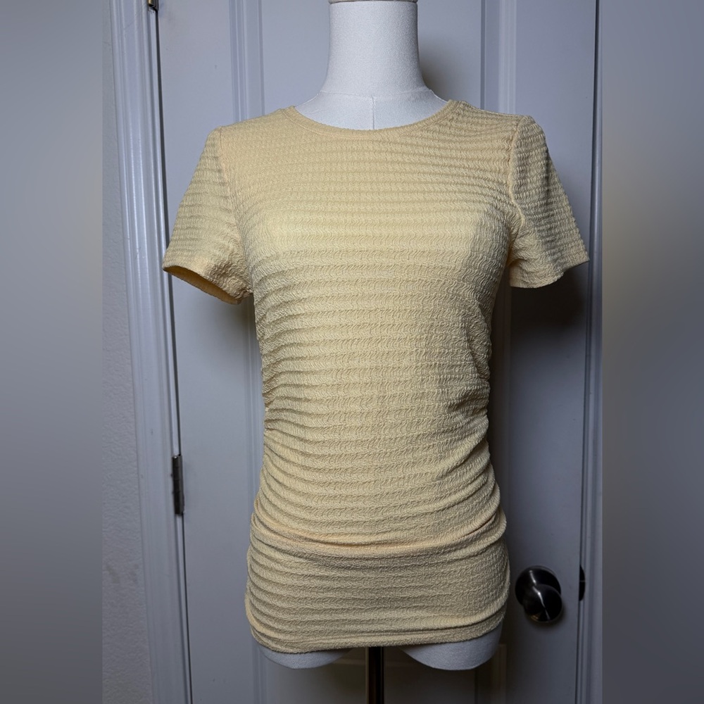 LOFT Light Yellow Textured Short Sleeve Tee